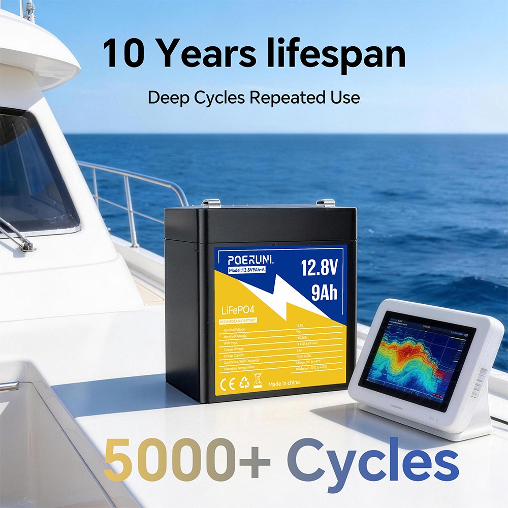 12V 9Ah LiFePO4 Lithium Battery Built-in BMS Deep Cycle For Solar Off-Grid RV