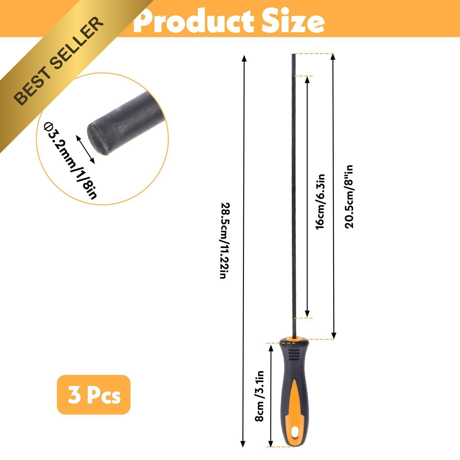 3 Pcs Chainsaw File 1/8 Inch 3.2mm Round Sharpener Tool Set Professional