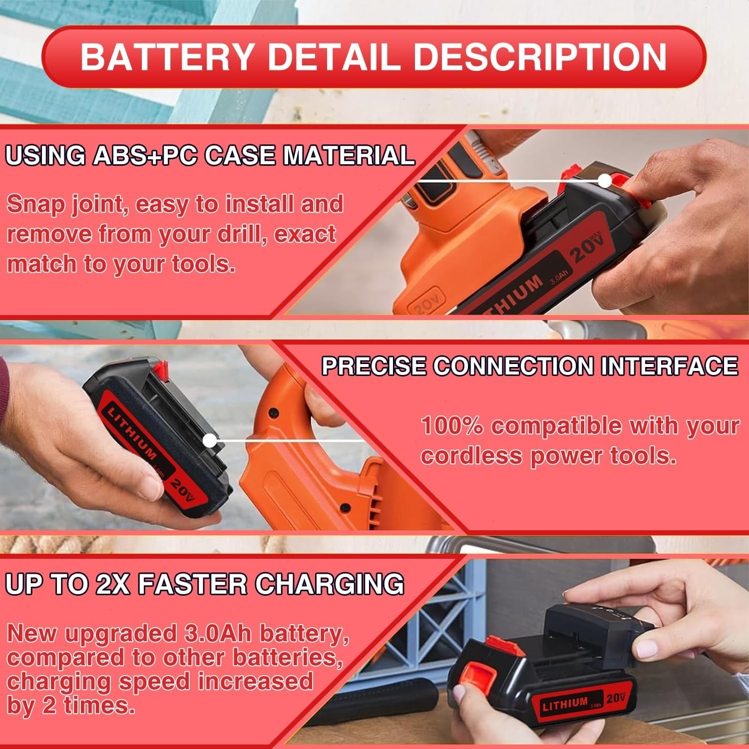 2Pack 20V Lithium-ion 1.5Ah Battery/Charger for BLACK DECKER 20 Volt LBXR20 LB20