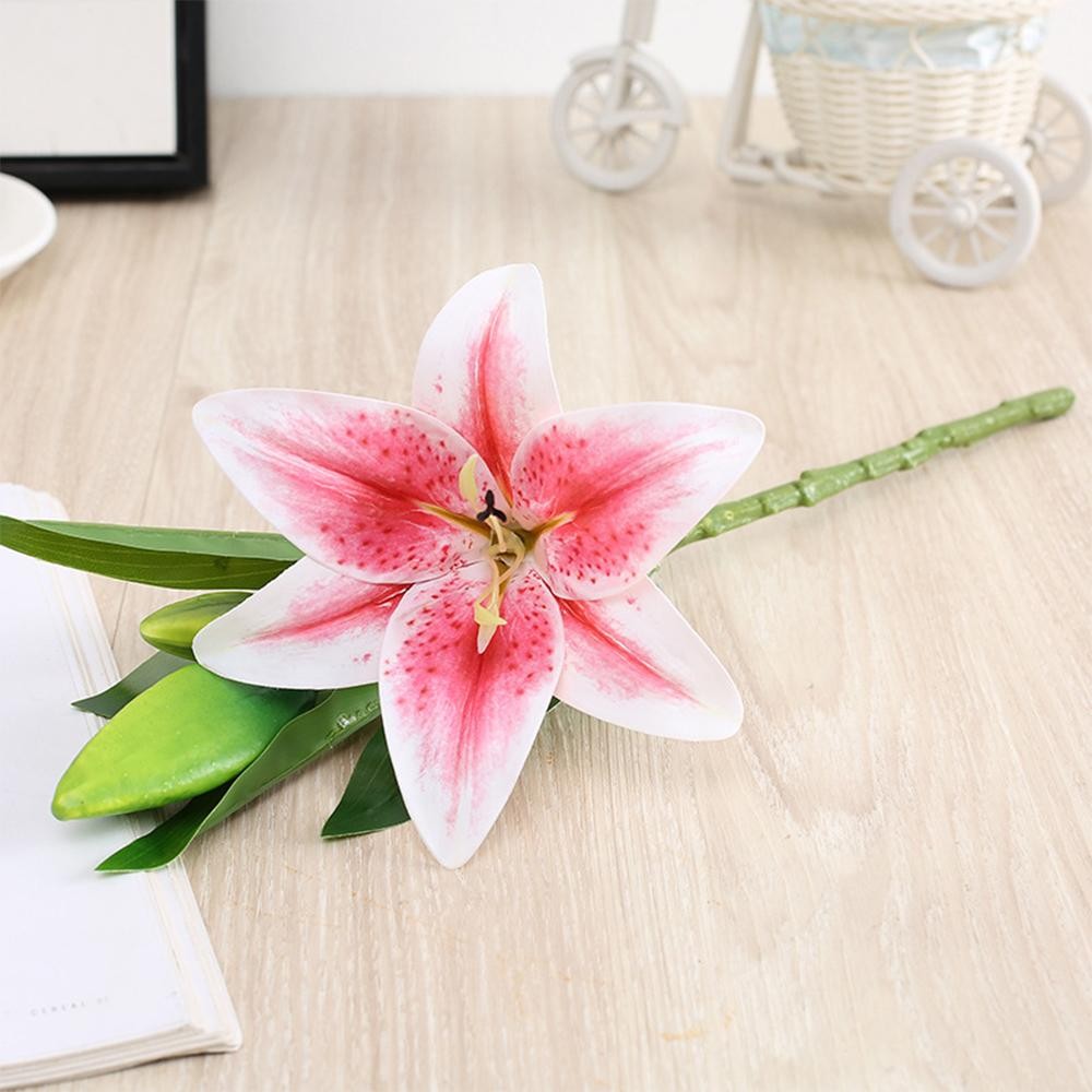 41cm Real Touch 3D Lily Artificial Flowers White Fake Wedding Home Garden Decor