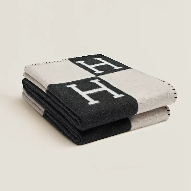 Hermes Avalon throw inspired blanket Classic Black/White Wool