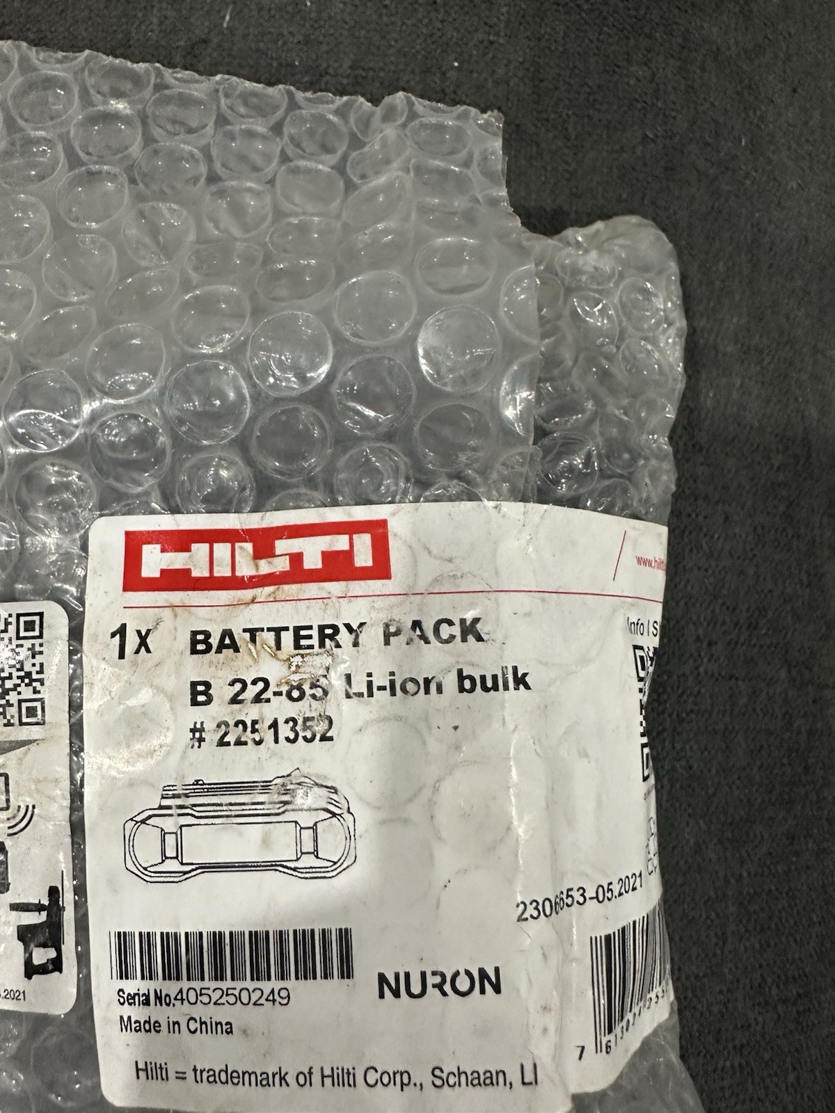 Hilti B 22-85 Lithium-Ion Battery Pack Bulk Model 2251352 Li-Ion