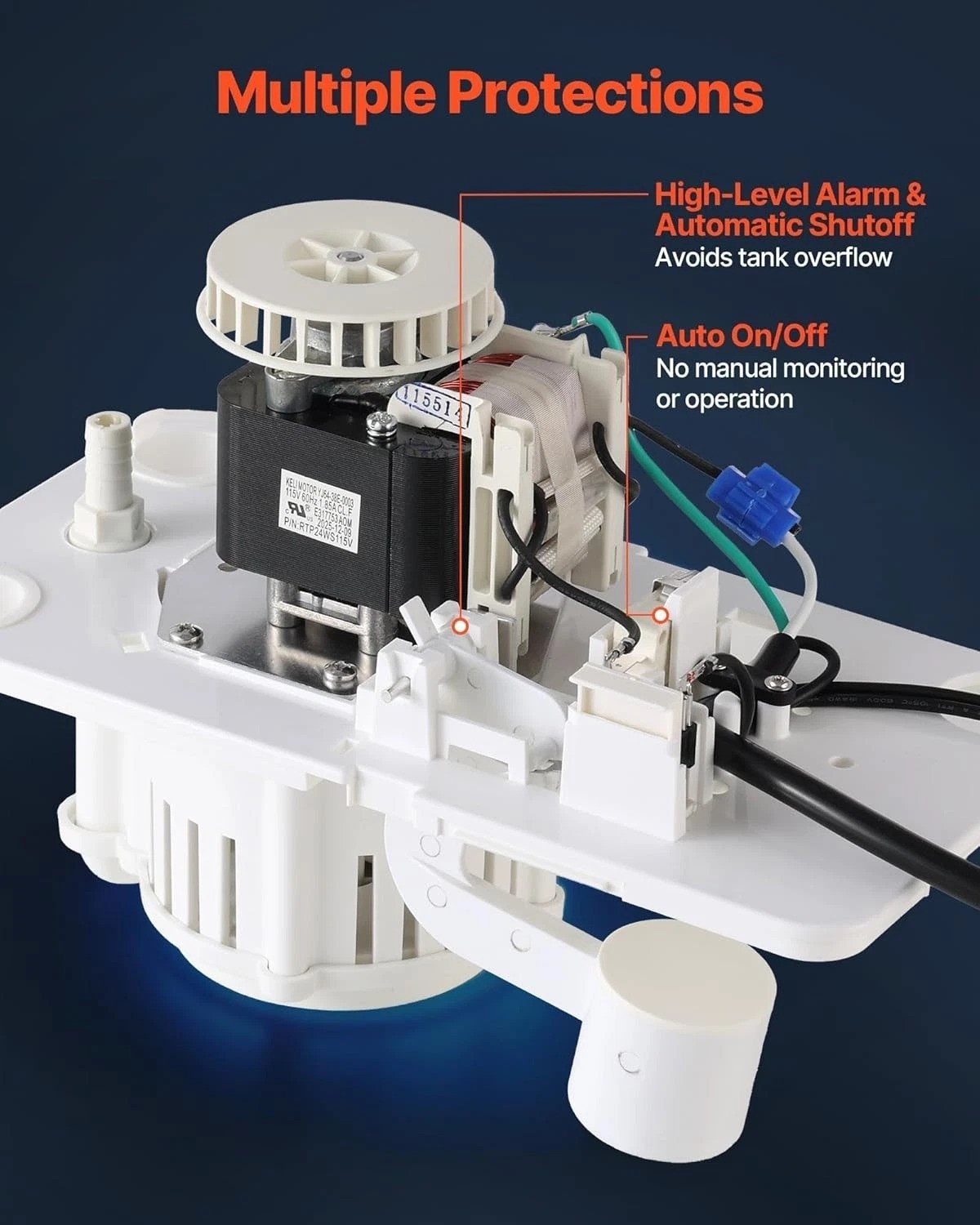 Efficient 1/33 HP Condensate Removal Pump – 100 GPH Flow & Quiet 30 dB Operation