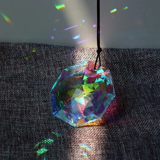 60MM Suncatcher Faceted Octagon Prism Crystal Hanging Rainbow Maker Chandelier
