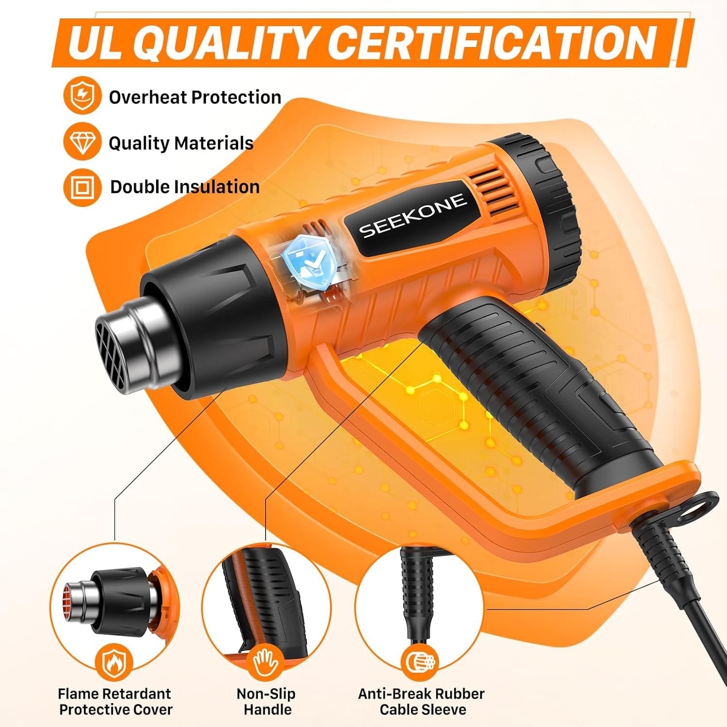 SEEKONE Heat Gun 1800W Heavy Duty Fast Heat Hot Air Gun Kit with 752℉&1112℉（400℃