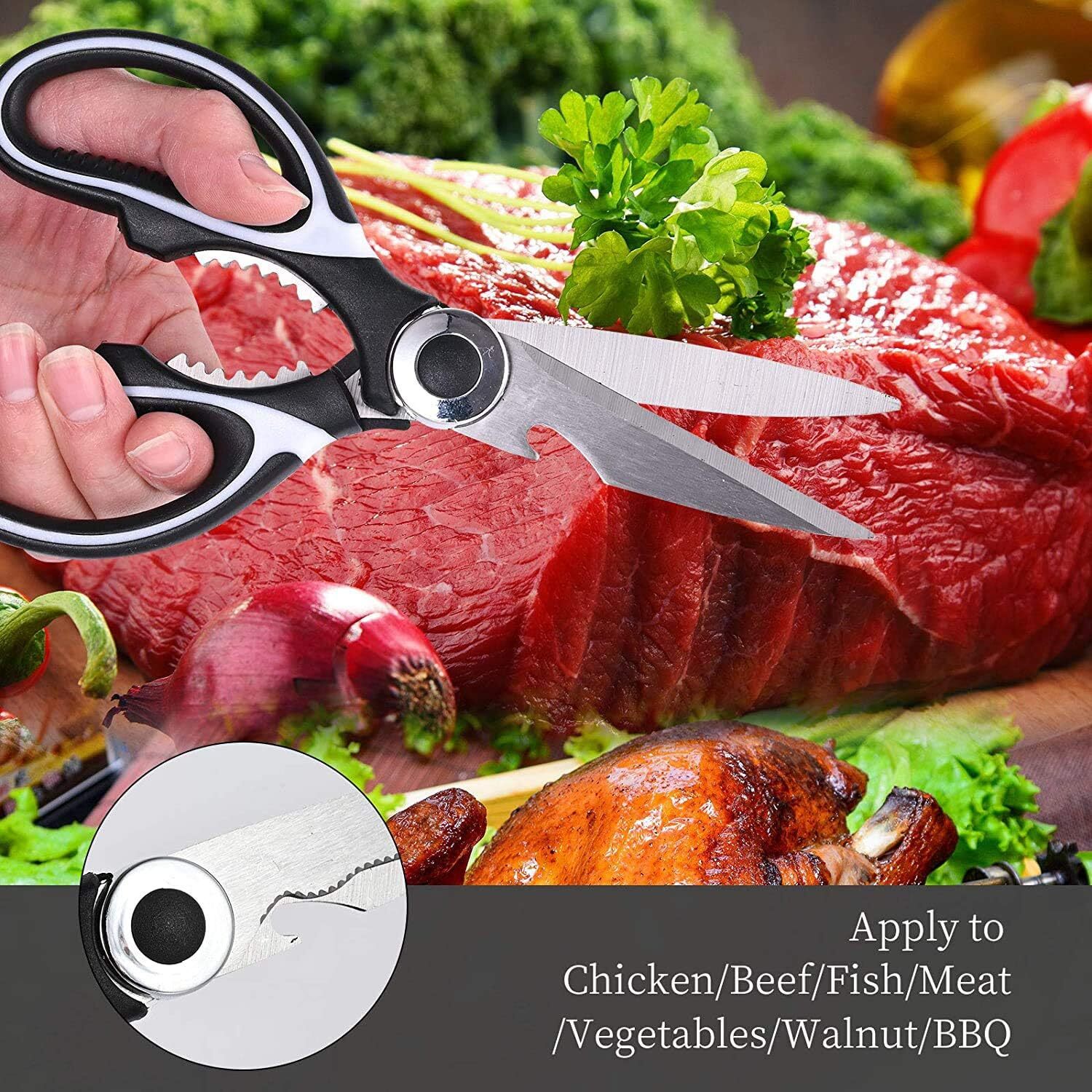 Stainless Steel Kitchen Shears Heavy Duty Scissors for Meat Fish Chicken Bones
