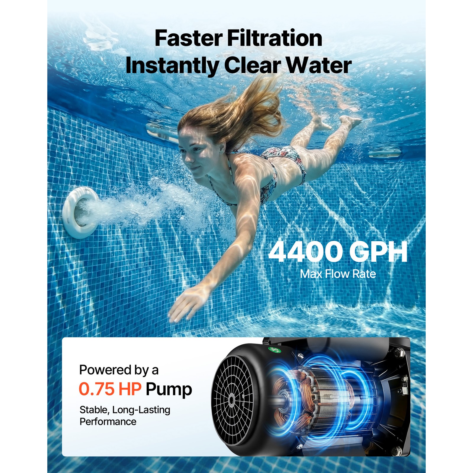 Uimoso 16″ Sand Filter Pump with Timer, 4400 GPH, 0.75HP for Above Ground Pools