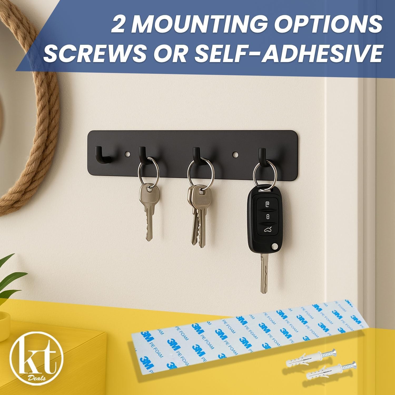 Key Holder Wall Mount Key Rack Hanging Keys Hanger Hooks Wall-Mounted Black Rail