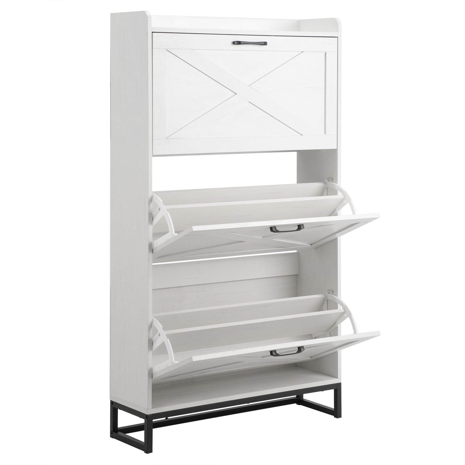 Barn Door Three-drawer Cabinet Shoe Cabinet Particleboard Distressed White