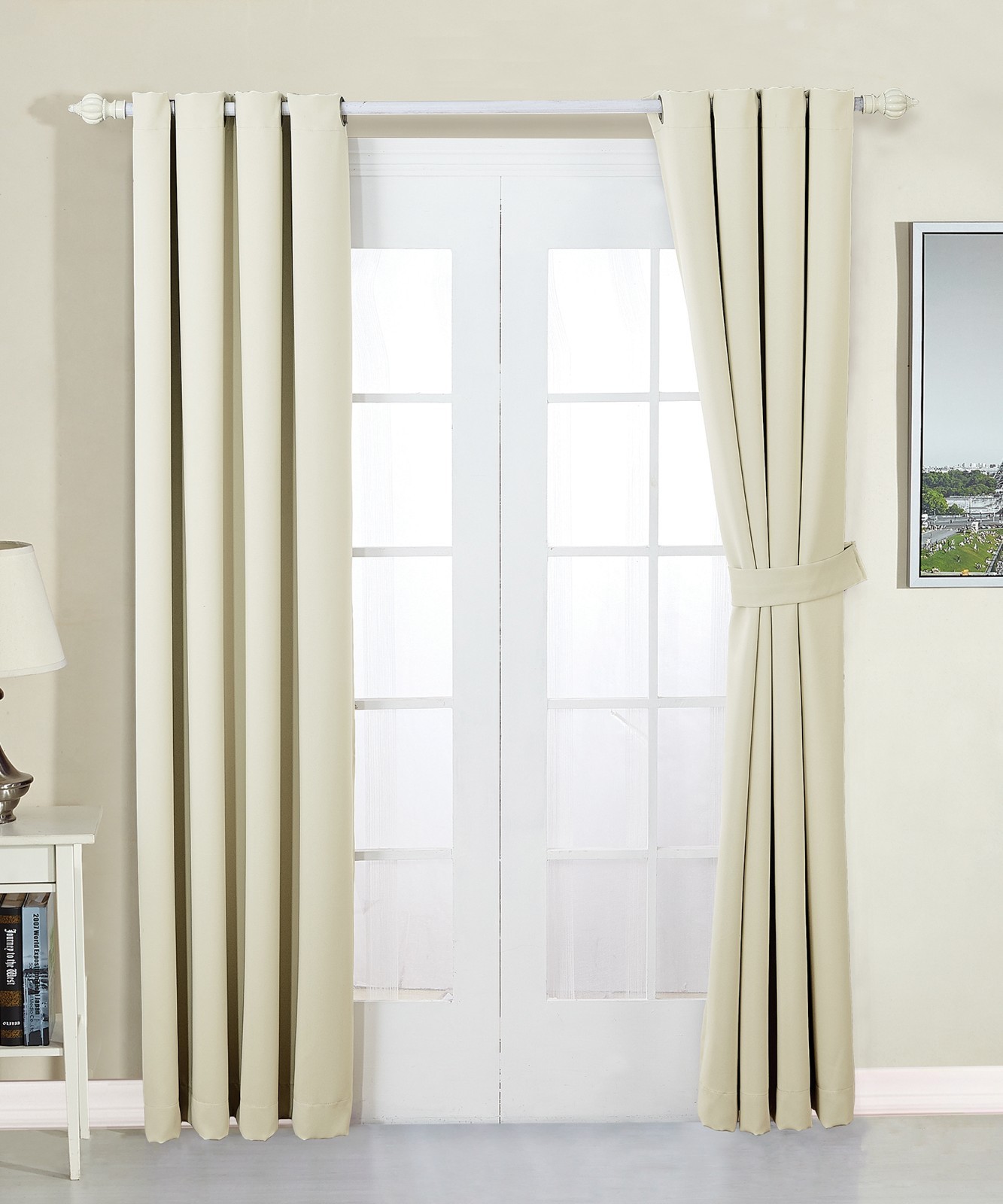 Heavy Thick Solid Grommet Panel Window Curtain Drapes Blackout 2 PC & 2 Tiebacks