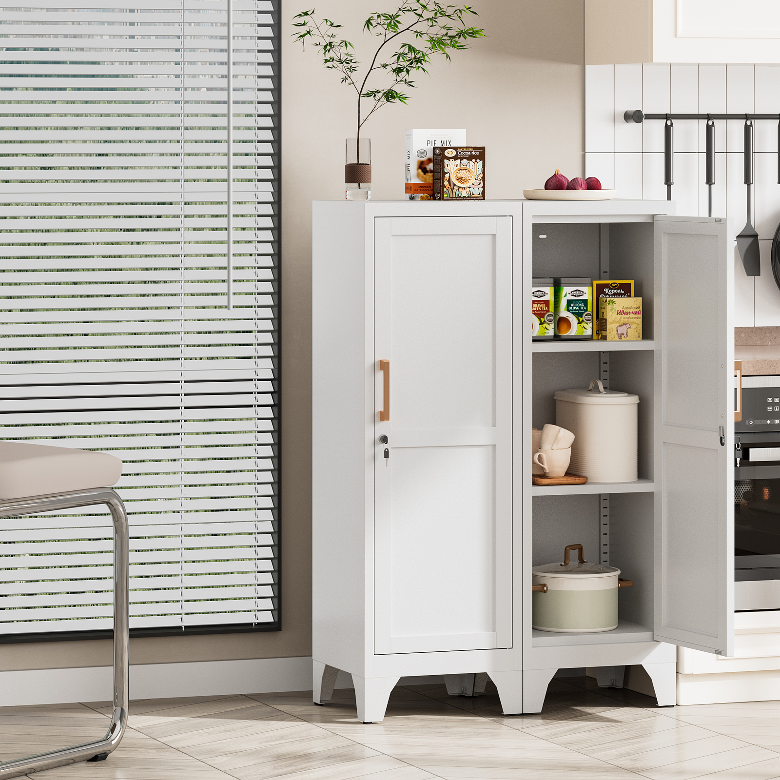 Kitchen Pantry Storage Cabinet, Lockable Metal Cabinet with Shelves Storage Unit