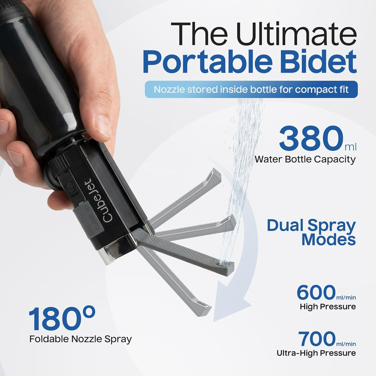 ® Cubejet Portable Bidet for Travel – 380Ml Bottle, 1100Mah Rechargeable Battery
