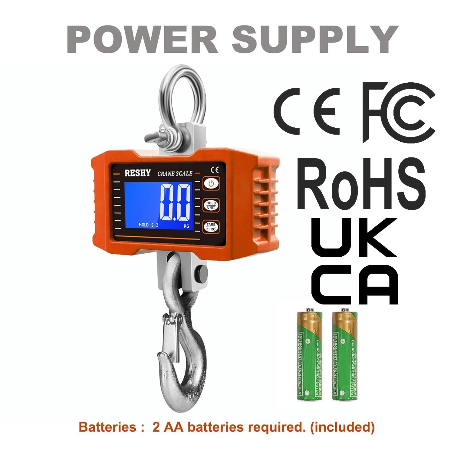 RESHY Digital Crane Scale 2200lb/1000Kg 4.2 x 6.9 x 10.5 inches, Orange