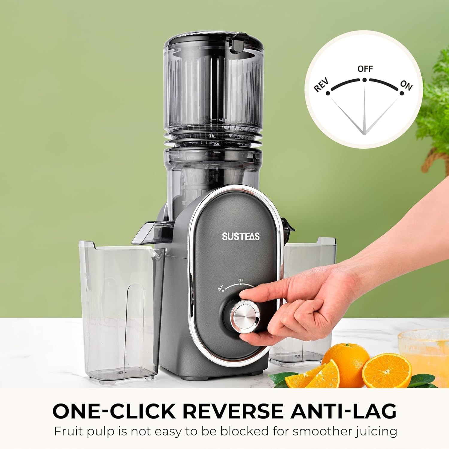 Cold Press Juicer 300W 5.3 inch Large Feed Chute 1.5L Capacity Gray