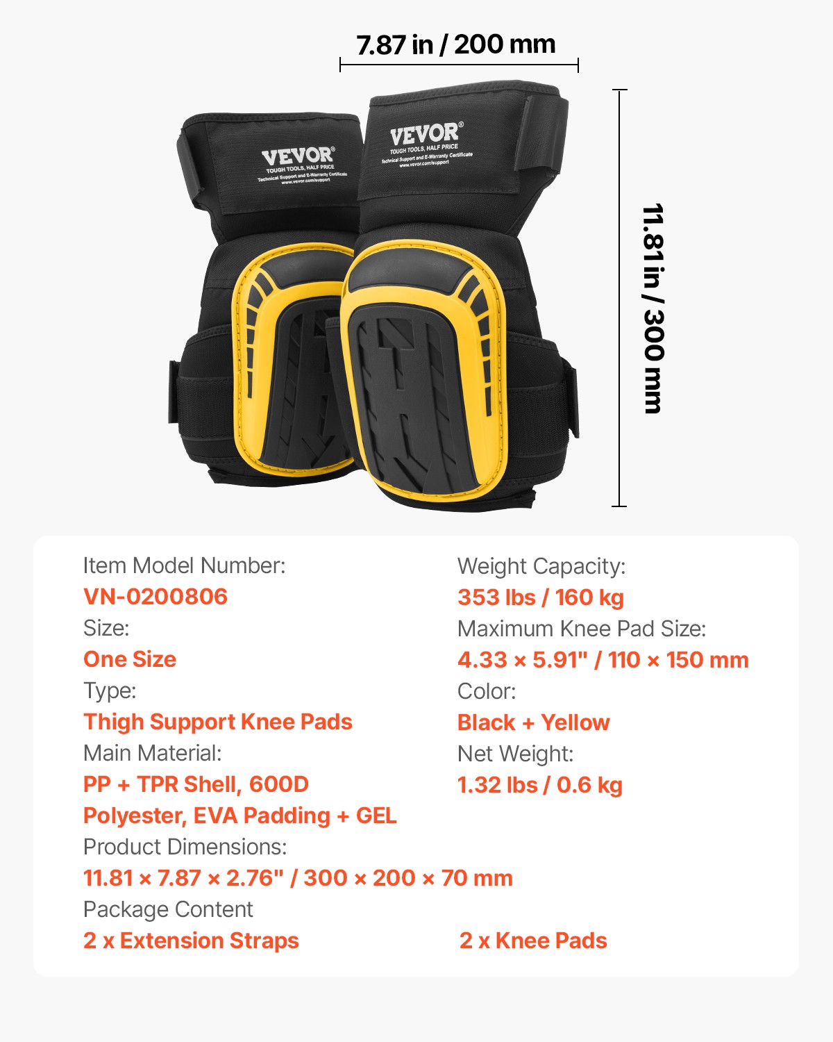 VEVOR Knee Pads for Work Extended Construction Knee Pads Anti-Slip Foam Cushion