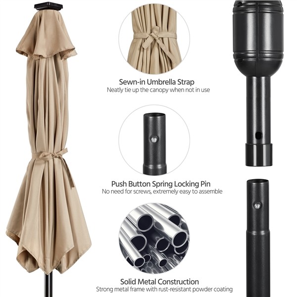9FT Patio Umbrella Market Umbrella w/ 32 LED Lights & Push Button Tilt & Crank