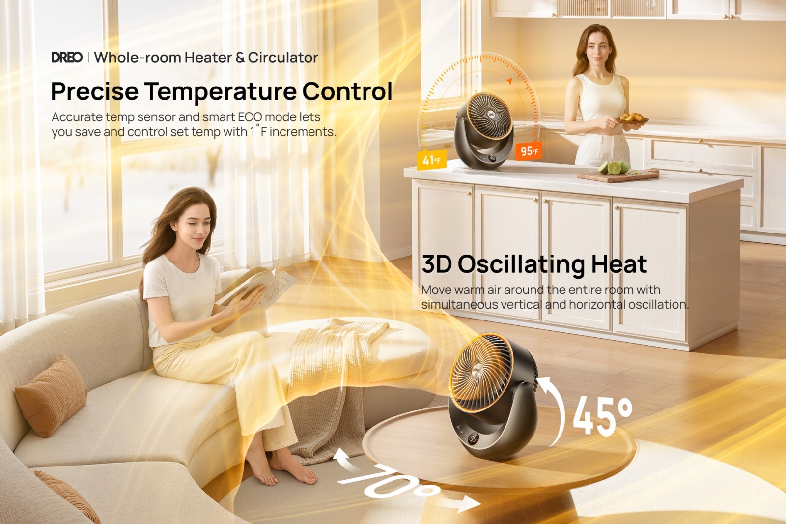 Dreo 13 in. Oscillating Ceramic Whole Room Heater And Circulator, 1500w