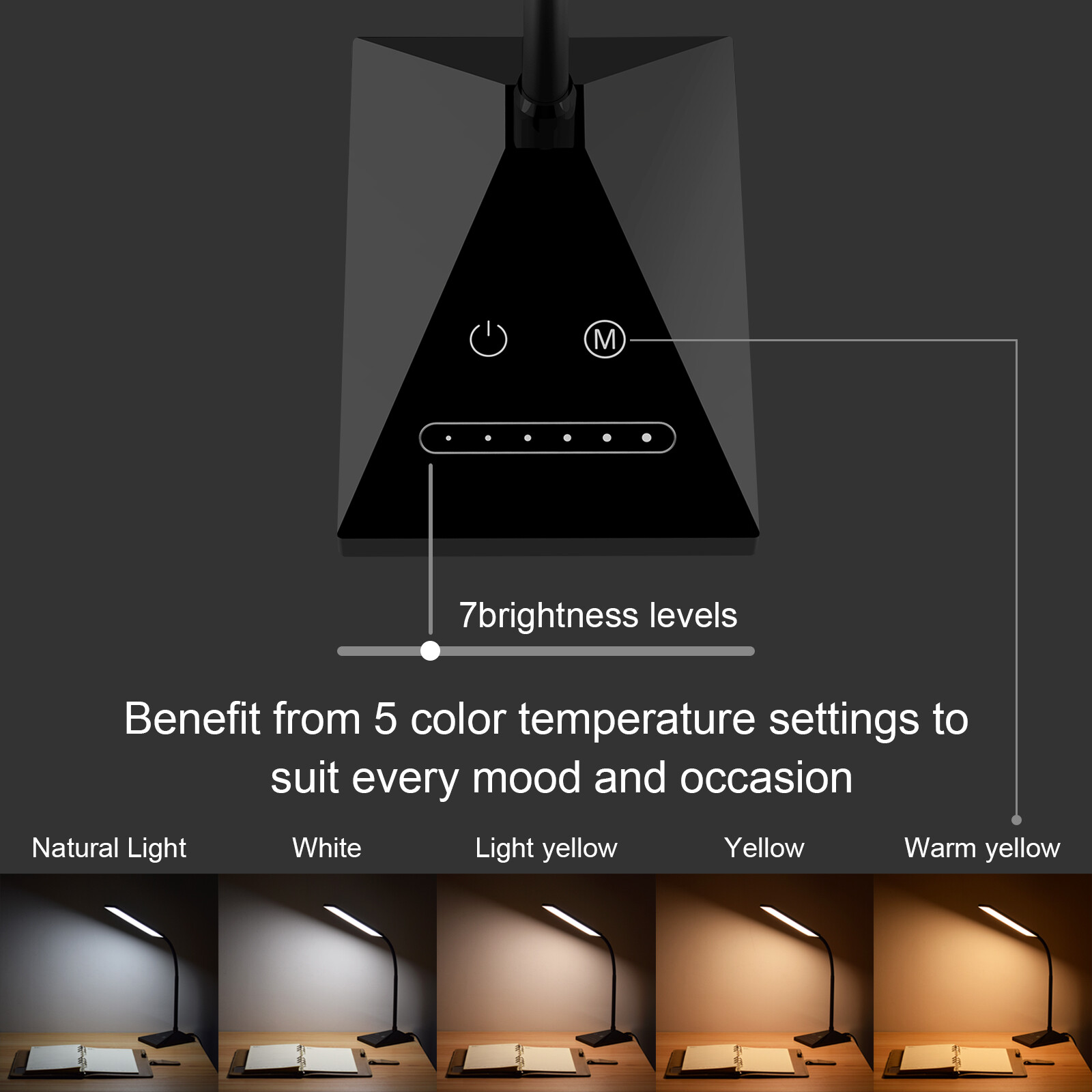 Dimmable LED Desk Table Lamp with USB Charging Touch Control USB Table Base Lamp