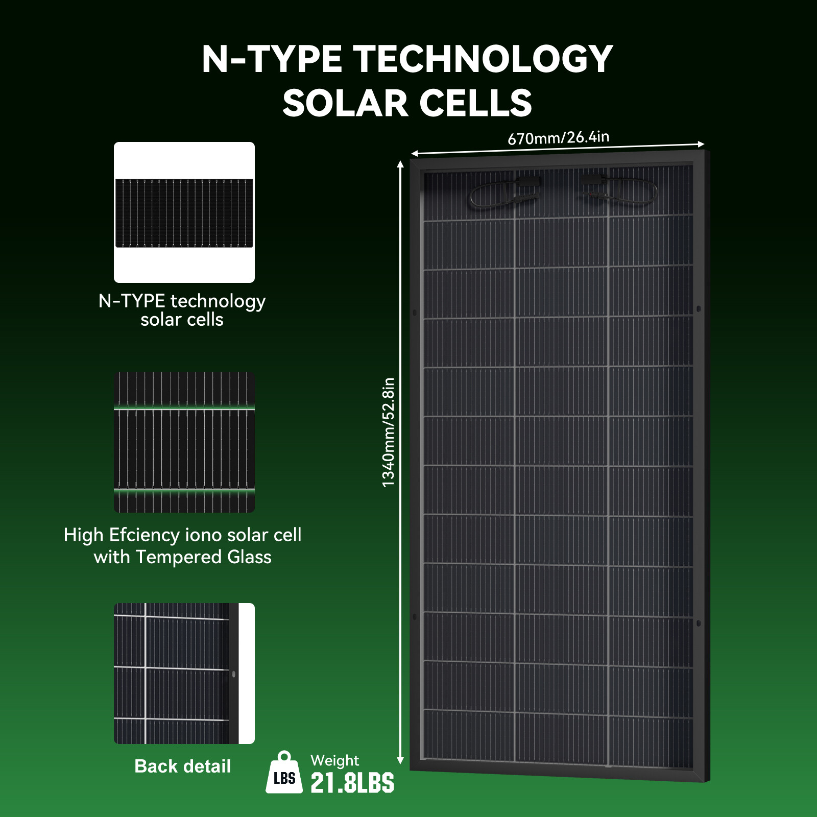 300W Bifacial N-Type Solar Panel Mono 12/24V Charging Home PV Off-Grid RV Boat
