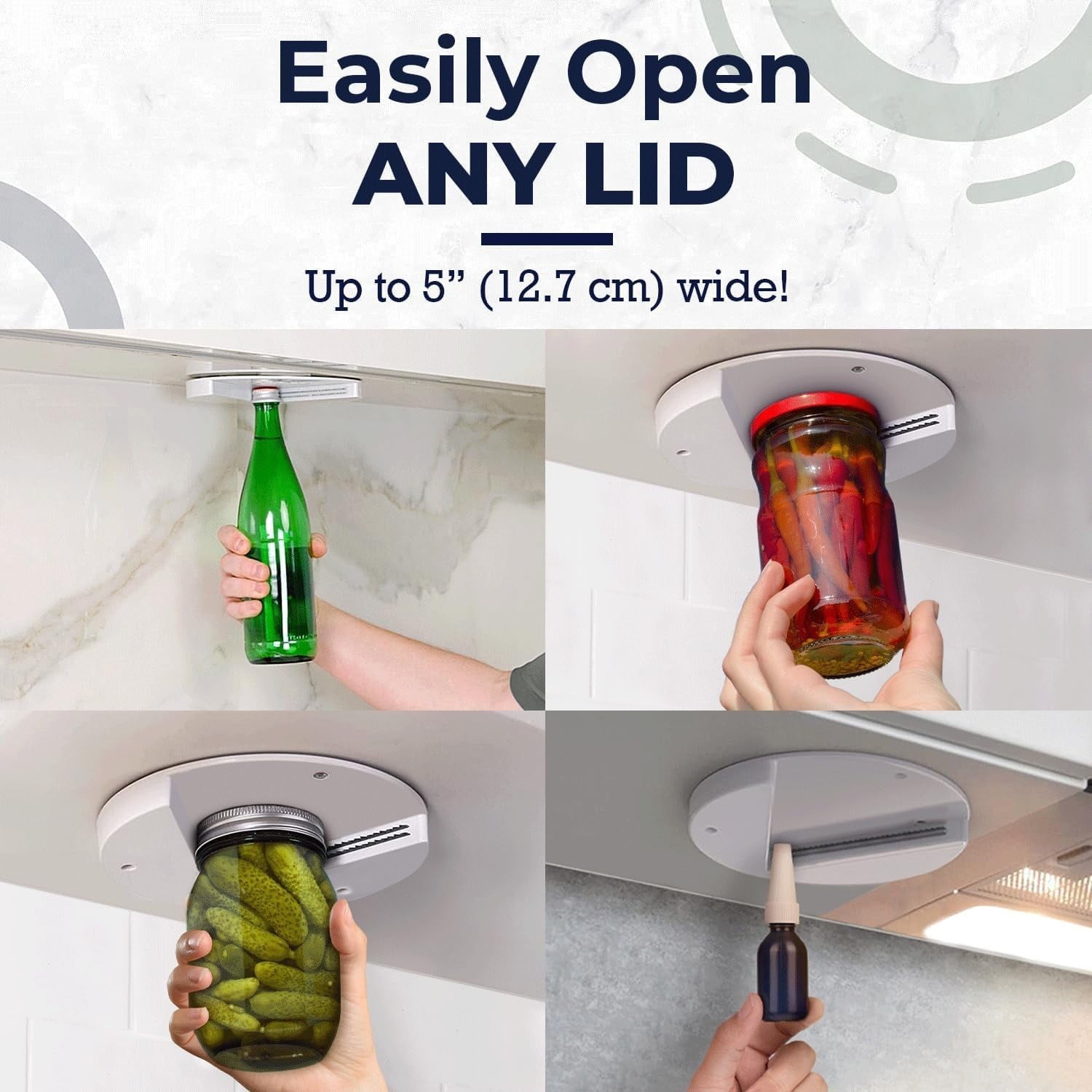 Under Cabinet Easy Grip One Handed Jar Bottle Opener for All Jar Sizes