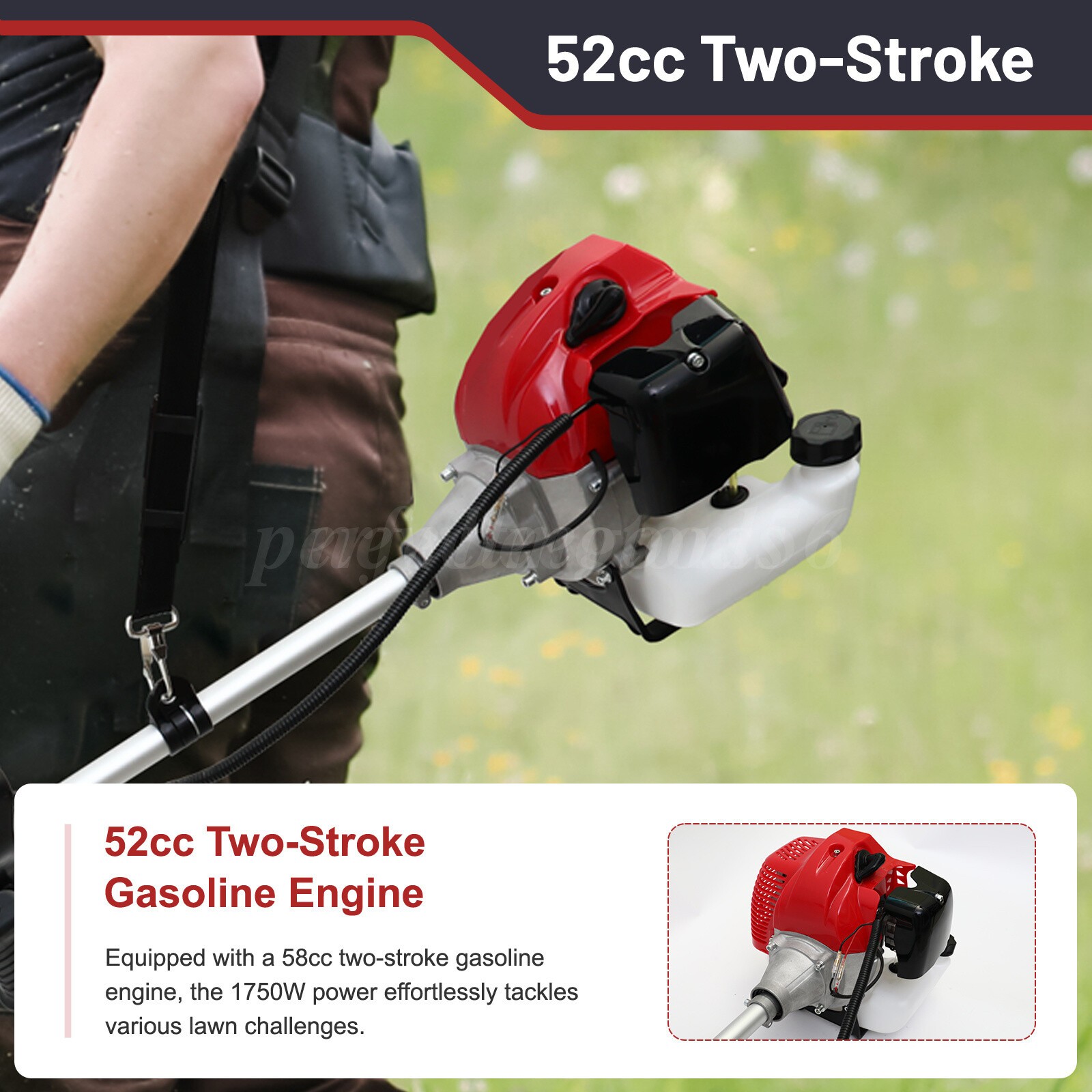 52cc 2-Cycle Gas Grass String Trimmer Straight Shaft Gas Weed Eater Lawn Mower