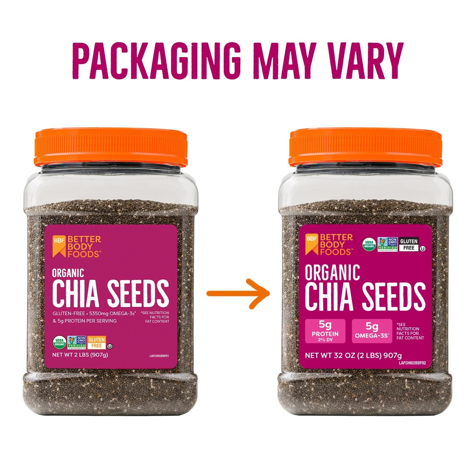 BetterBody Foods Organic Chia Seeds 2 lbs, 32 Oz, with Omega-3, Non-GMO, Gluten