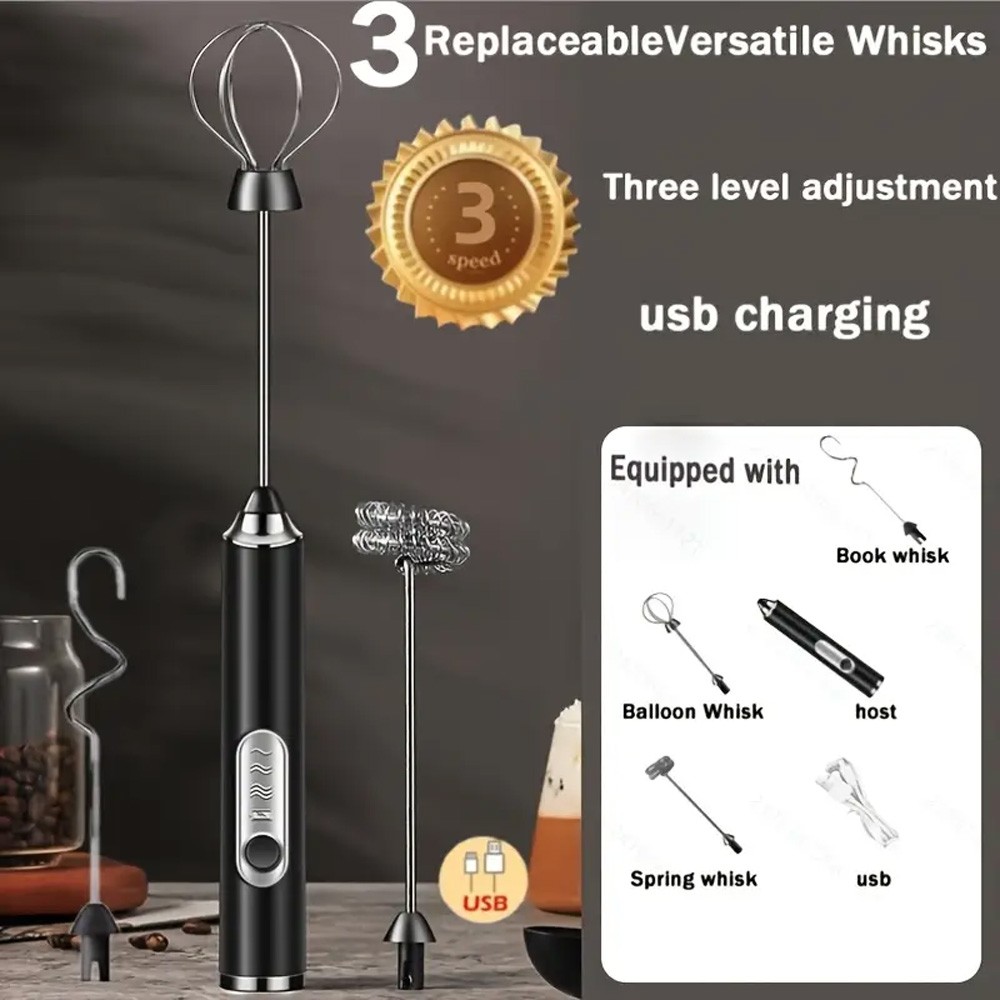 USB Rechargeable Electric Milk Frother Handheld Whisk Mixer Stirrer Coffee New