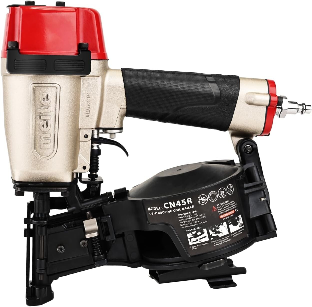 meite 15 Degree Roofing Nailer CN45R Pneumatic Coil Roofing Nail Gun Pistolas