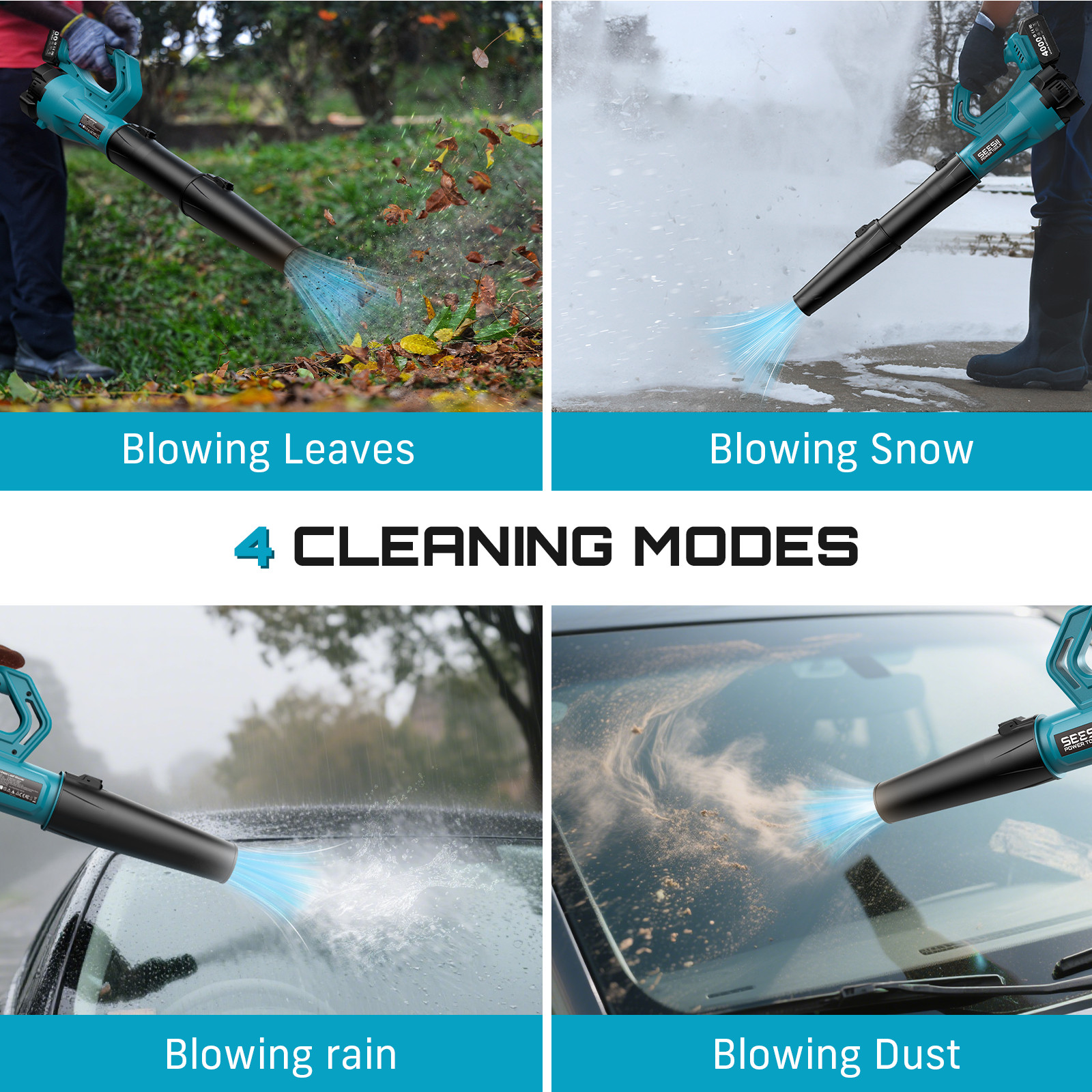 Seesii 21V Cordless Leaf Blower 780CFM 400MPH 2x4000mAh Batteries