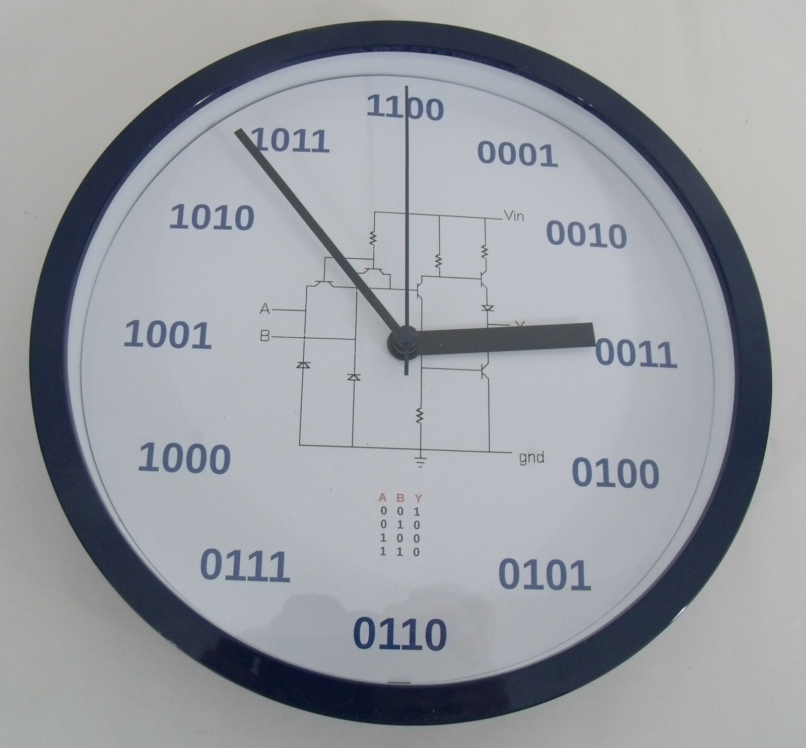Geek Clock Analog Clock with binary numbers, NAND circuit, truth table