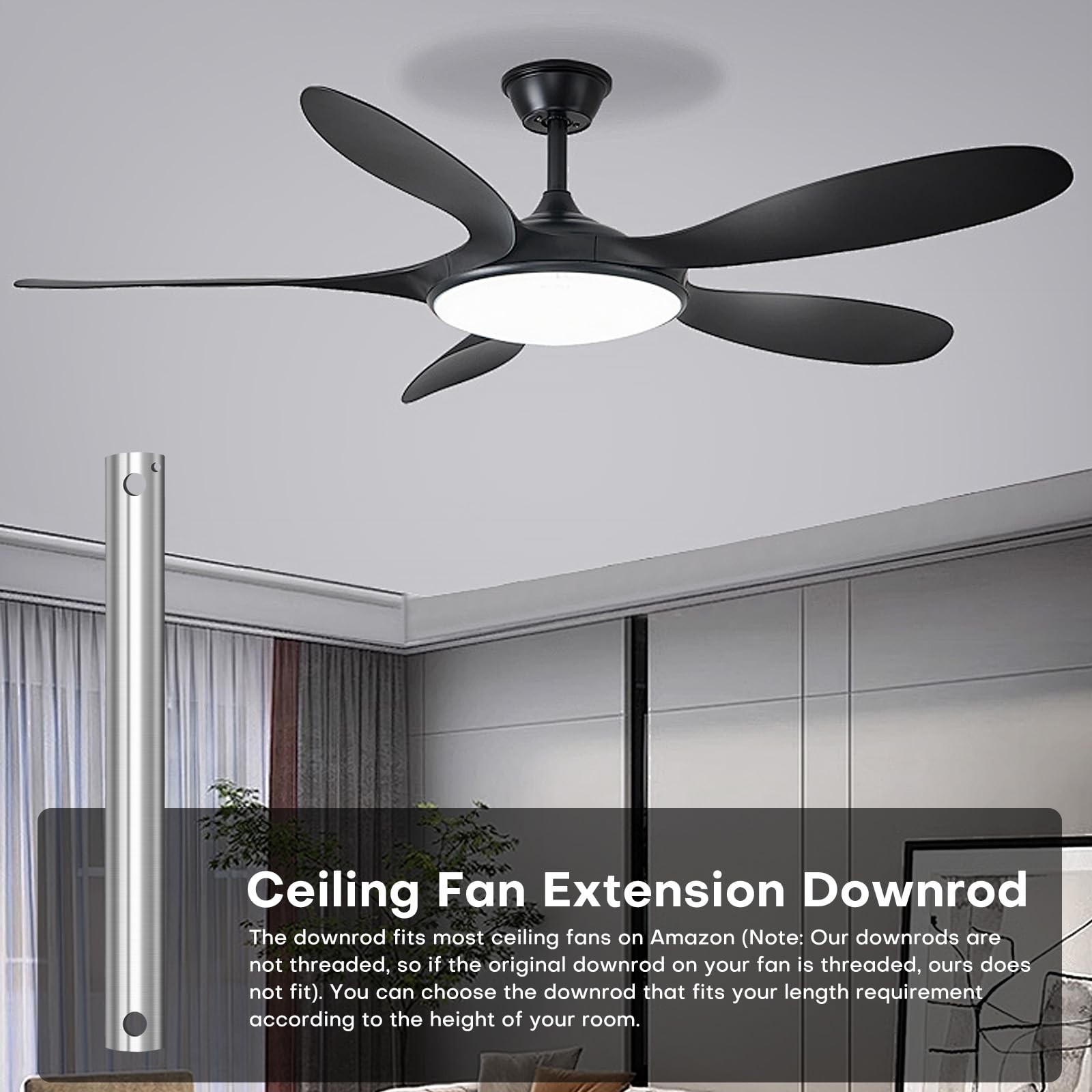 48in. Ceiling Fan Downrod Extension Brushed Nickel 1in. OD Threadless No Cord