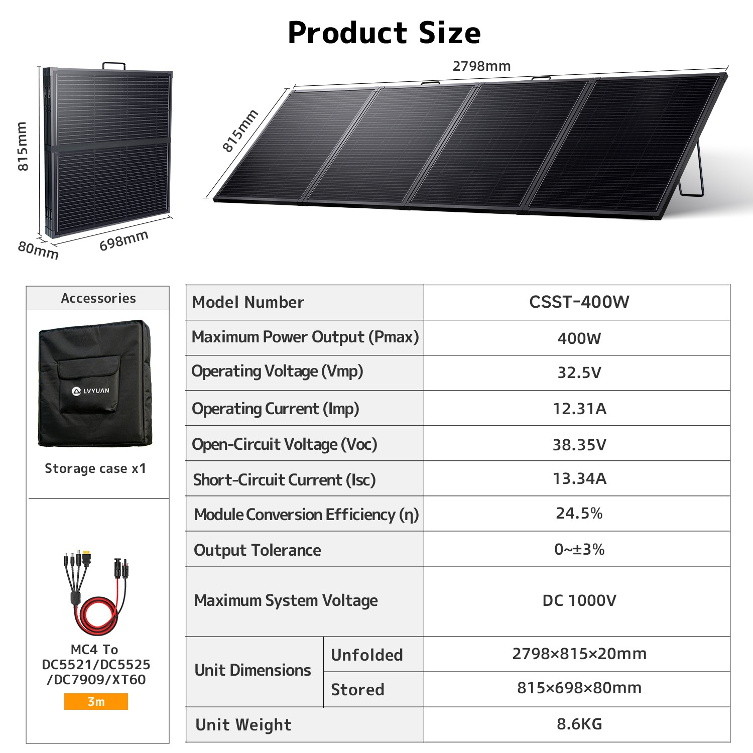 400W Portable Solar Panel High Efficiency Monocrystalline Charger for RV Camping
