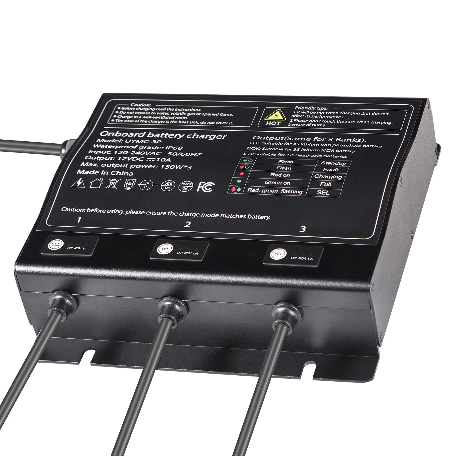 3-Bank 10A 12V Smart Marine Battery Charger Onboard IP68 Waterproof Boat RV
