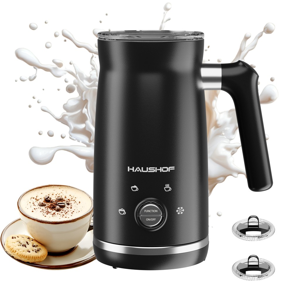 HAUSHOF 4-in-1 Electric Milk Frother Steamers Large Capacity Automatic Warm Cold