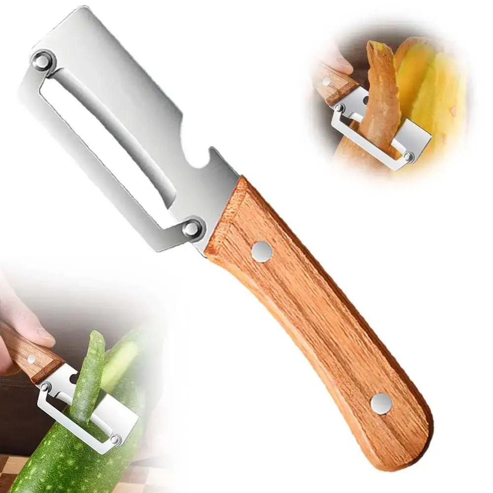 2PCS 2-in-1 Serrated Peeling Knife Premium Vegetable Peeler With Wooden Handle ~
