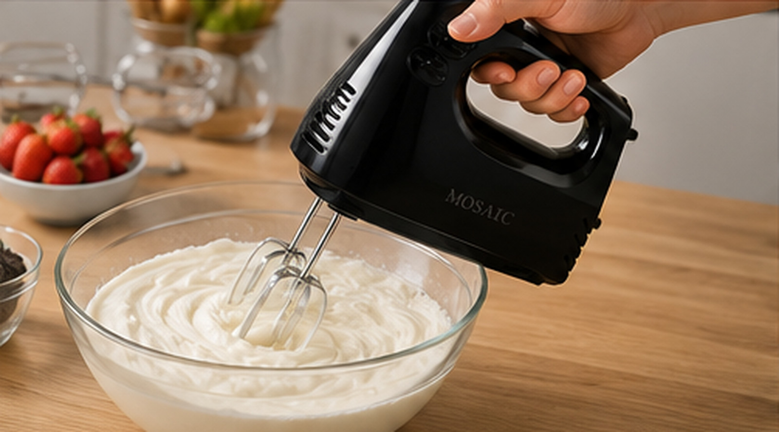 MOSAIC 200W Electric Hand Mixer 3-Speed Turbo with 4 Attachments Black