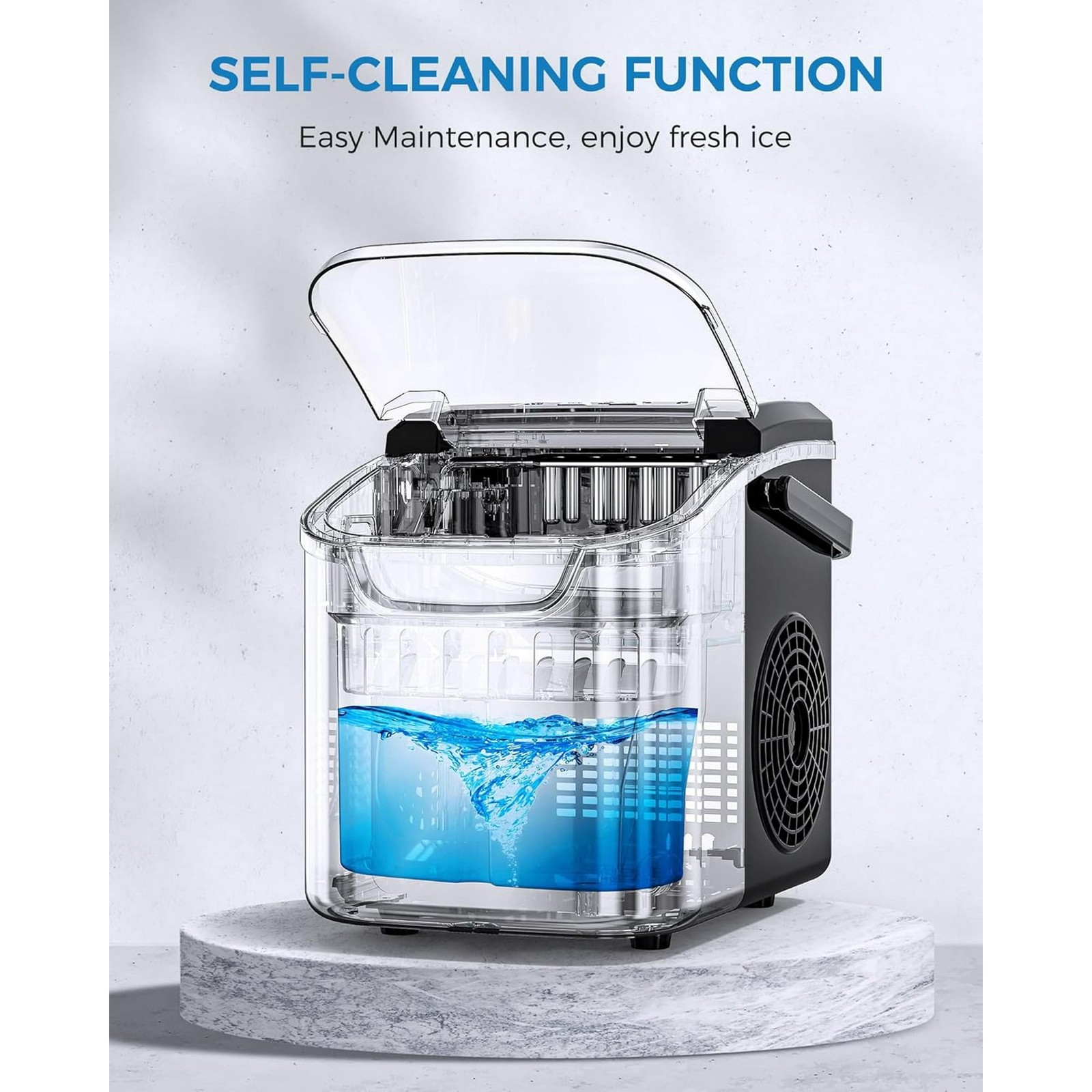 Portable Ice Machine with Self-Cleaning, 26.5 lbs/24Hrs, 8 Ice Cubes in 6 Mins