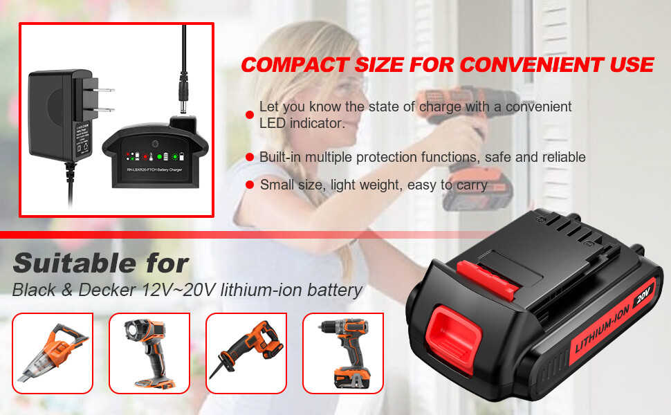 2Pack 20V Lithium-ion 1.5Ah Battery for BLACK+DECKER 20 Volt LBXR20 LBX20 LB20