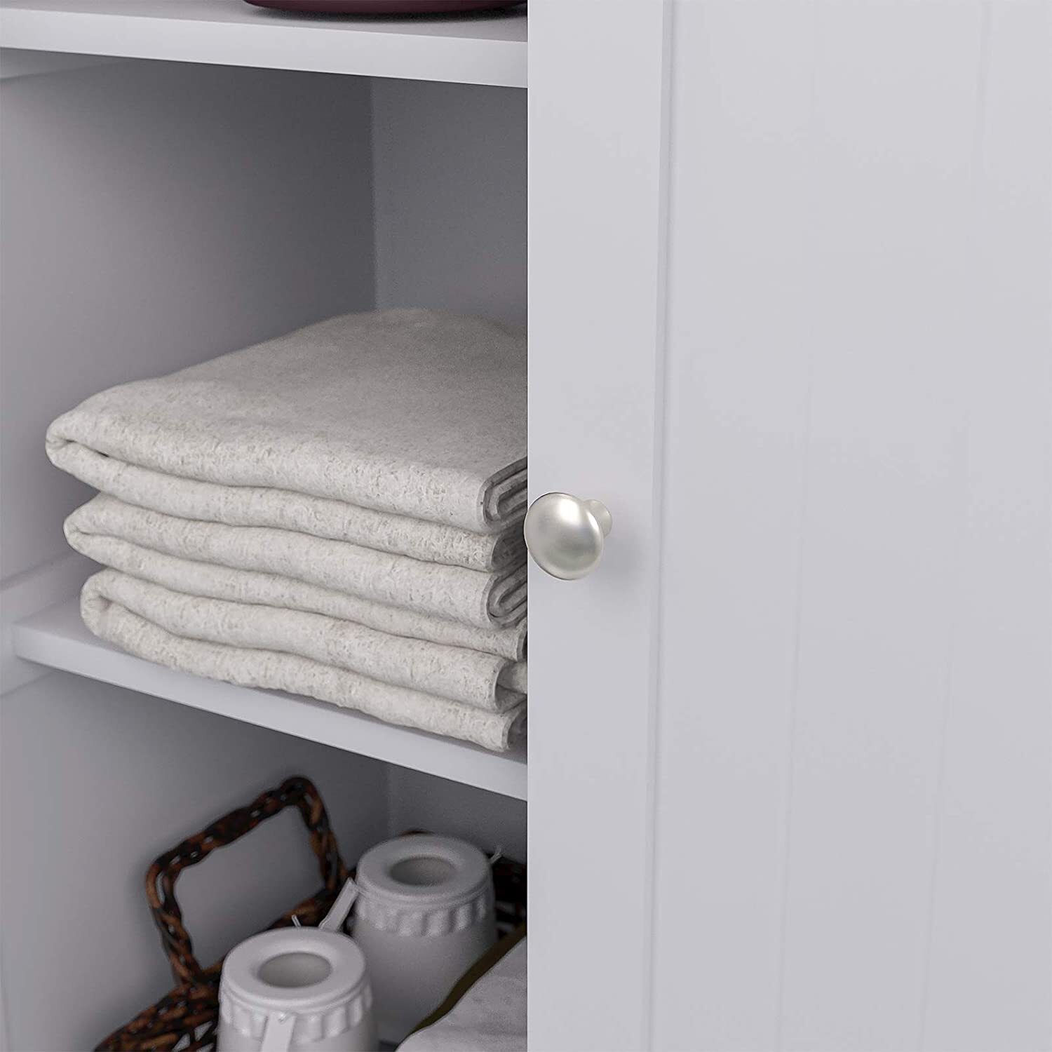 Wooden Cabinet 3 Shelves Double Door Bathroom Storage Floor Organizer white