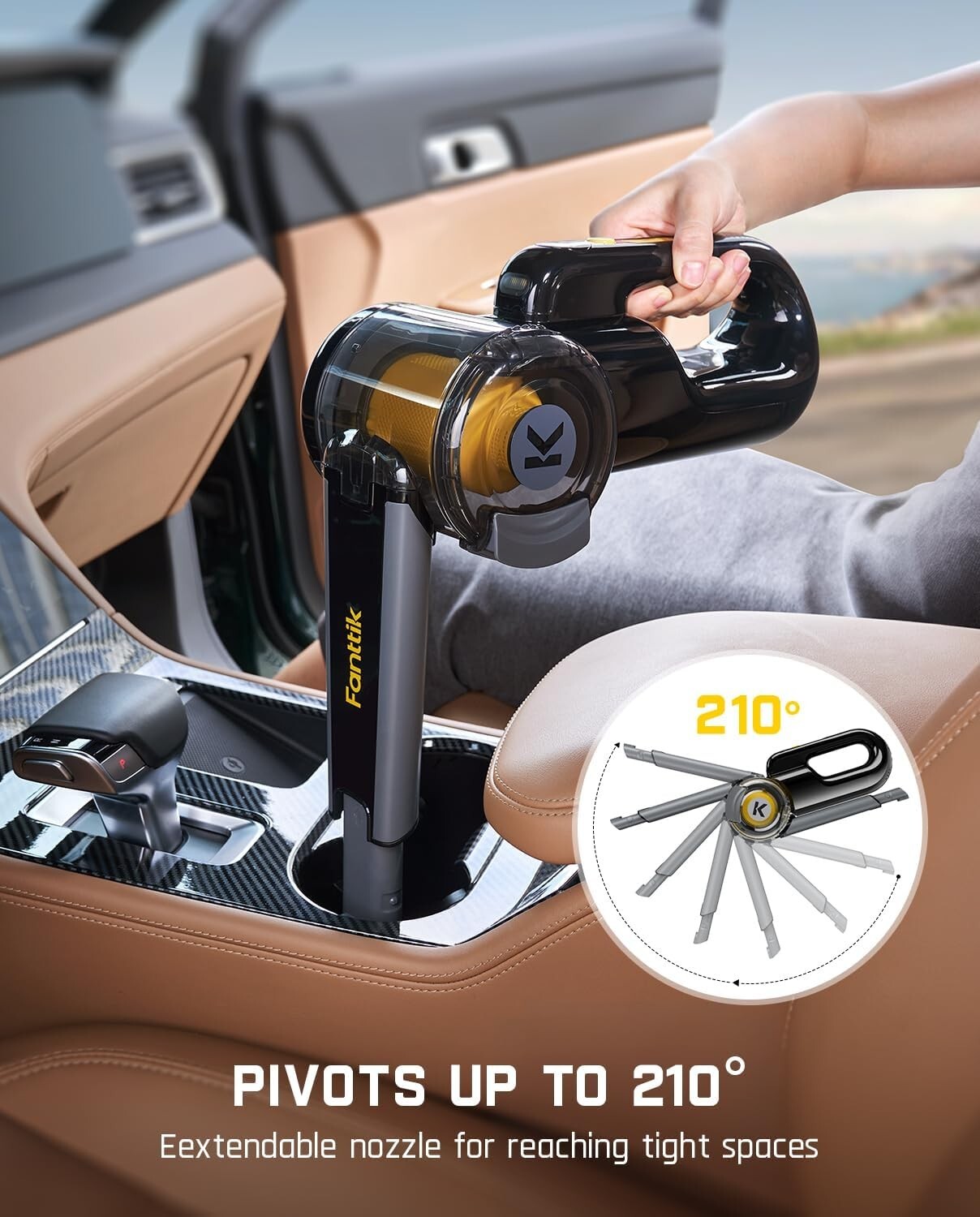 Fanttik Fold V10 Apex Pivot Car Vacuum, 17000Pa/50AW High Power Cordless Hand Va