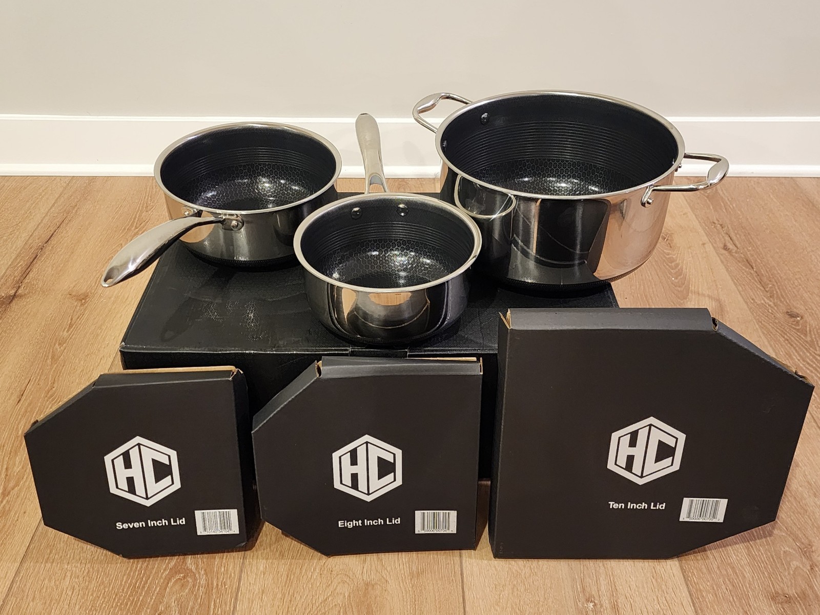 HexClad Hybrid Nonstick 6 Piece Sauce Pan Pot Cookware Set 2qt 3qt 8qt W/ Lids