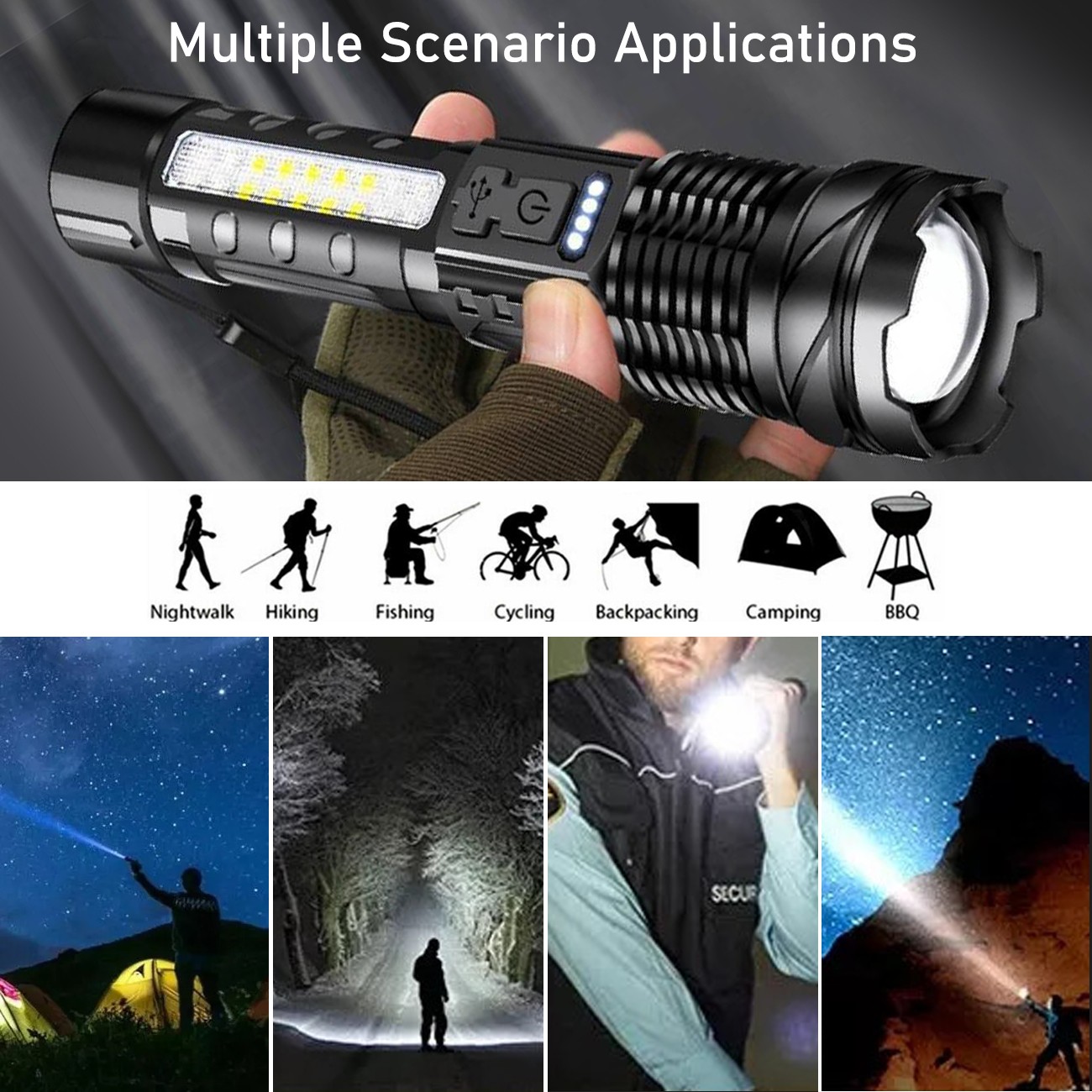 990000000 Lumen Super Bright LED Tactical Flashlight Rechargeable LED Work Light