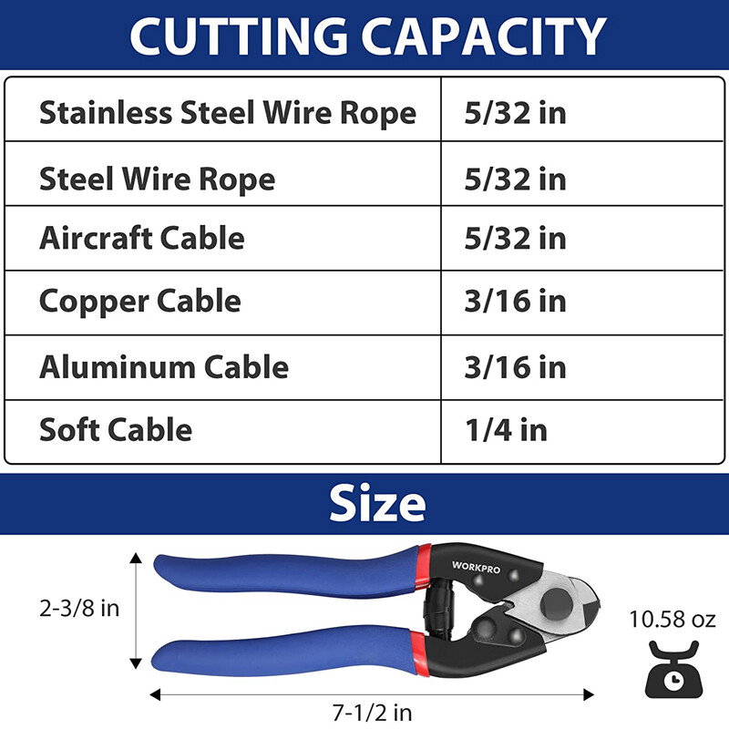 WORKPRO 7.5″ Cable Cutter Heavy Duty Wire Rope Cutter Chrome Vanadium Steel Jaws