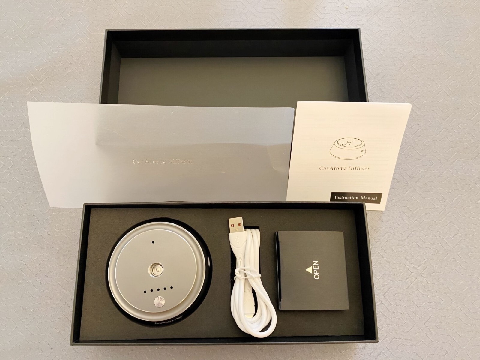 Aroma360 Smart Car Diffuser W/ Ultrasonic Scenting Nanotechnology /20ml Included