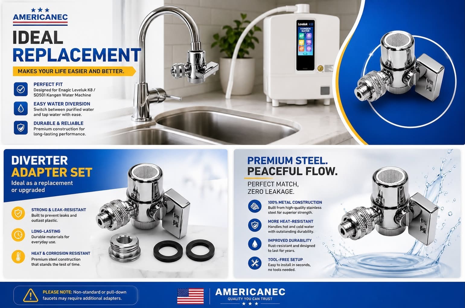 Metal Diverter adapter For All Kangen Enagic water machines