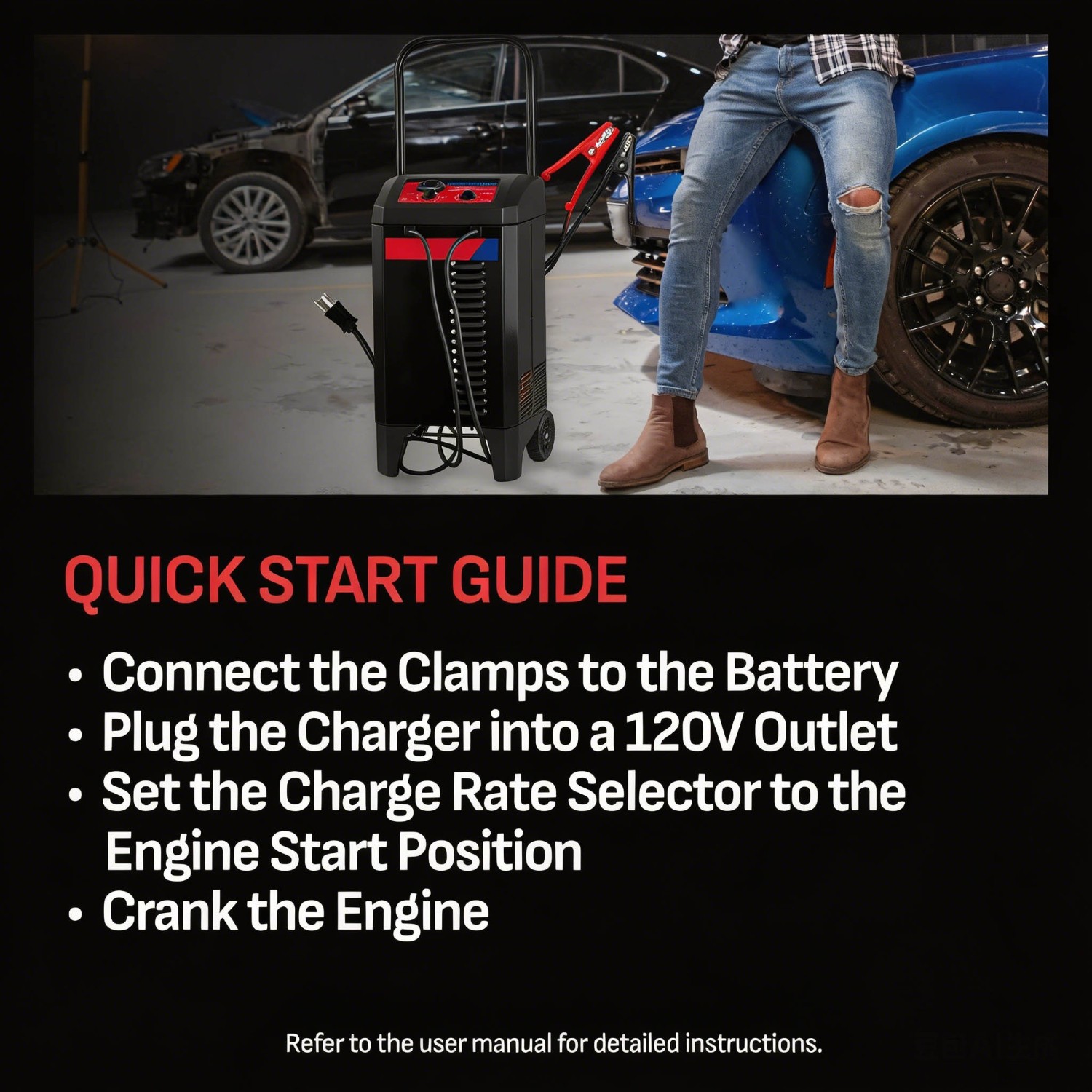 Duralast Electric Wheeled Manual 250A Engine Starter & 10A Car Battery Charger