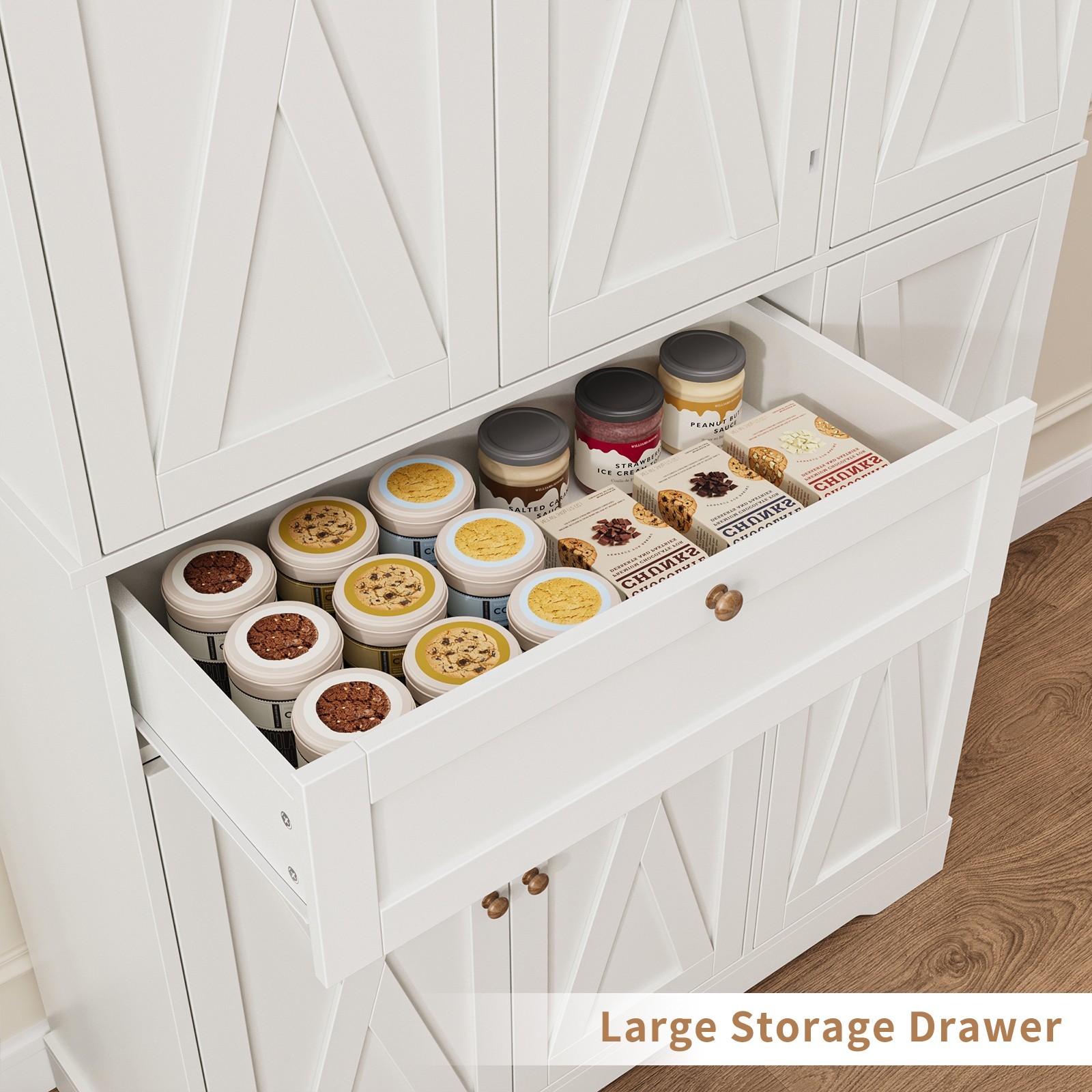 68″ Kitchen Pantry Cabinet, 6-Door Storage Hutch with Drawer & Shelves, White