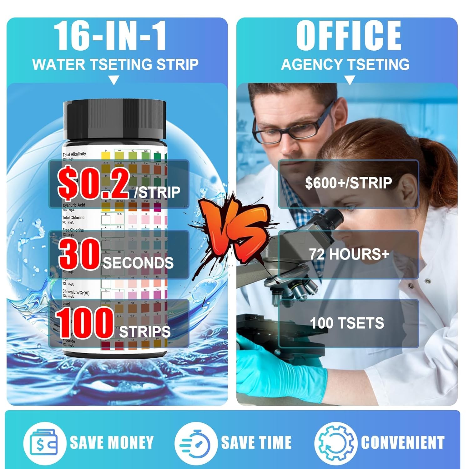 16 in 1 Water Test Kit Strips 100 Count Home Drinking Tap Water Quality Test US