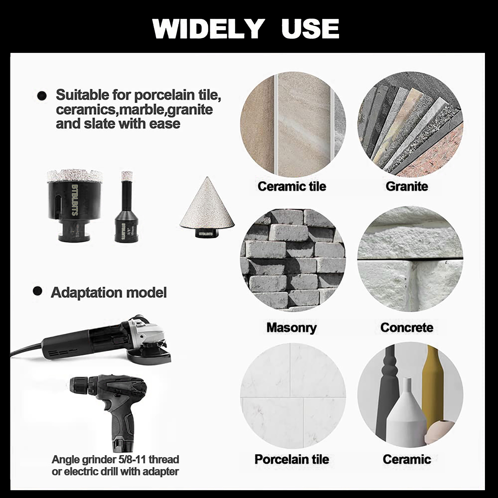 Diamond Drill Bit Set Tile Hole Saw Kit Core Bits For Granite Ceramic Porcelain