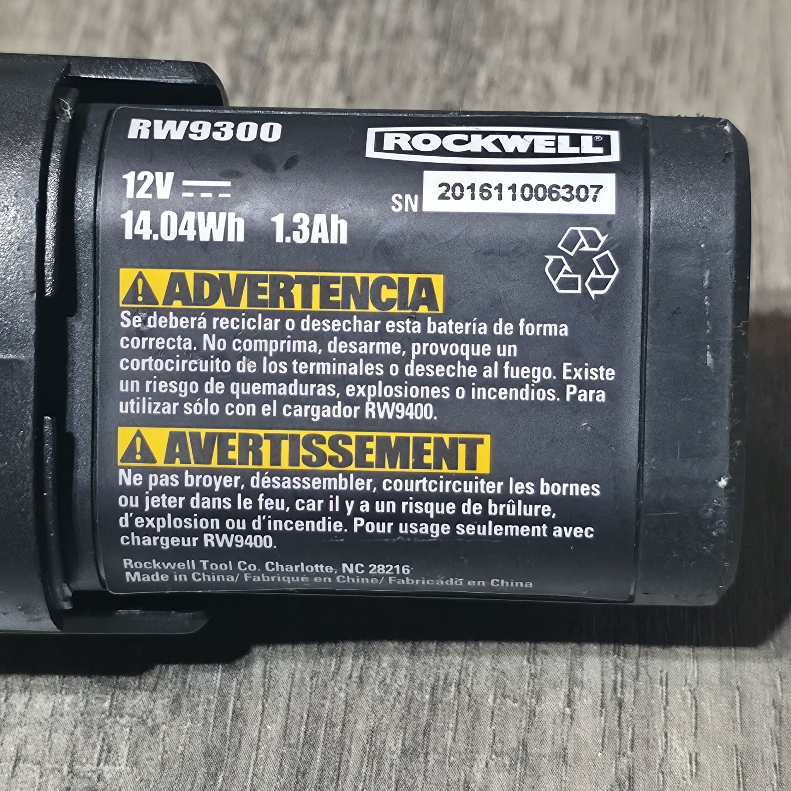 Rockwell 12V 1.3Ah 14.04Wh RW9300 Replacement Battery